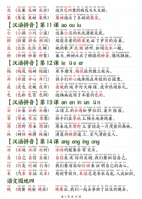 24秋改版一年级上册期末生字拼音组词造句纯图版