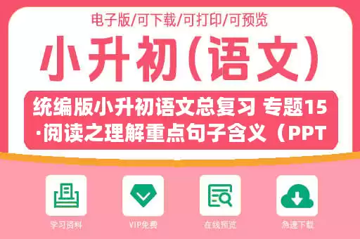 统编版小升初语文总复习 专题15·阅读之理解重点句子含义(PPT课件+专项练习) 统编版小升初语文总复习 专题15·阅读之理解重点句子含义(PPT课件+专项练习)